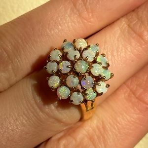 Gold Opal Cluster Ring size 7 Vintage cocktail costume ring gold tone lab Opal
